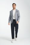 Mendey Erkek Lacivert Ekose Keten Görünümlü Slim Fit Spor Blazer Ceket