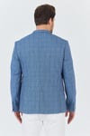 Merillon Erkek İndigo Ekose Polyviskon Kumaşlı Spor Blazer Ceket