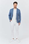 Merillon Erkek İndigo Ekose Polyviskon Kumaşlı Spor Blazer Ceket