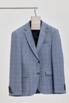 Messini Erkek Açık Lacivert Ekose Kumaşlı Mono Yaka Blazer Ceket (Büyük Beden - Battal)