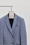 Messini Erkek Açık Lacivert Ekose Kumaşlı Mono Yaka Blazer Ceket (Büyük Beden - Battal)