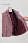 Messini Erkek Bordo Ekose Kumaşlı Mono Yaka Blazer Ceket (Büyük Beden - Battal)