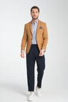 Nipoye Erkek Hardal Tam Astarlı Mono Yaka Slim Fit Spor Blazer Ceket