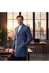 Pagano Erkek İndigo Sivri Yaka Slim Fit Kaşe Kaban