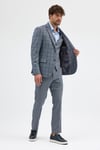 Pakito Açık Lacivert Ekose Desenli Mono Yaka Slim Fit Çift Yırtmaçlı Astarlı Takim Elbise