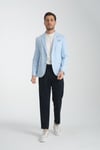 Palmer Erkek Mavi Ekose Desenli Ketenkarışımlı Slim Fit Mono Yaka Spor Blazer Ceket