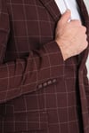 Paride Erkek Bordo Ekose Slim Fit Mono Yaka Spor Blazer Ceket