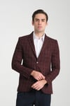 Paride Erkek Bordo Ekose Slim Fit Mono Yaka Spor Blazer Ceket