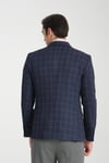 Paride Erkek Lacivert Ekose Slim Fit Mono Yaka Spor Blazer Ceket