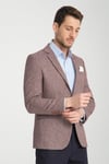 Pico Erkek Bordo Kendinden Desenli Örme Kumaş Slim Fit Mono Yaka Dar Kesim Blazer Ceket