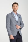 Pico Erkek Lacivert Kendinden Desenli Örme Kumaş Slim Fit Mono Yaka Dar Kesim Blazer Ceket