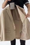 Pique Erkek Açık Bej Yarım Astarlı Mono Yaka Esnek Poliviskon Kumaşlı Slim Fit Spor Blazer Ceket