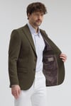 Pique Erkek Haki Sivri Yaka Esnek Poliviskon Kumaşlı Slim Fit Spor Blazer Ceket