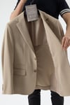 Pique Erkek Koyu Bej Yarım Astarlı Mono Yaka Esnek Poliviskon Kumaşlı Slim Fit Spor Blazer Ceket