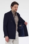 Pique Erkek Lacivert Kruvaze Sivri Yaka Esnek Poliviskon Kumaşlı Slim Fit Spor Blazer Ceket