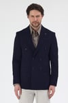 Pique Erkek Lacivert Kruvaze Sivri Yaka Esnek Poliviskon Kumaşlı Slim Fit Spor Blazer Ceket