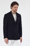 Pique Erkek Siyah Kruvaze Sivri Yaka Esnek Poliviskon Kumaşlı Slim Fit Spor Blazer Ceket