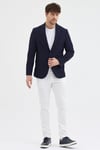 Regelo Erkek Lacivert Poliviskon Kumaşlı Slim Fit Kendinden Mendilli Mono Yaka Spor Blazer Ceket