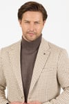 Remos Erkek Bej Kazayağı Desenli Esneyen Kumaş Mono Yaka Spor Blazer Ceket