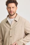 Sandeo Erkek Bej Astarsız Pamuk Karışımlı Esnek Kumaş Diagonel Desen Overshirt İlkbahar-Yaz Ceket