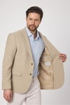Sandeo Erkek Bej Diagonel Desenli Esneyen Kumaş Likralı Blazer Ceket