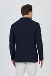 Sandeo Erkek Lacivert Astarsız Soft Diagonel Desenli Esneyen Kumaş Likralı Spor Blazer Ceket