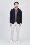 Sandeo Erkek Lacivert Astarsız Soft Diagonel Desenli Esneyen Kumaş Likralı Spor Blazer Ceket