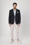Sandeo Erkek Lacivert Diagonel Desenli Esneyen Kumaş Likralı Blazer Ceket