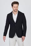 Sandeo Erkek Siyah Astarsız Soft Diagonel Desenli Esneyen Kumaş Likralı Spor Blazer Ceket