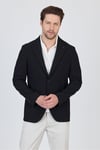 Sandeo Erkek Siyah Astarsız Soft Diagonel Desenli Esneyen Kumaş Likralı Spor Blazer Ceket
