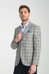 Sanofi Erkek Gri Ekose Slim Fit Mono Yaka Spor Blazer Ceket