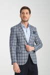 Sanofi Erkek Lacivert Ekose Slim Fit Mono Yaka Spor Blazer Ceket