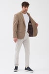 Sarbello Erkek Bej Esnek Poliviskon Kumaşlı Tam Astarlı Slim Fit Mono Yaka Spor Blazer Ceket