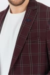 Sarmue Erkek Bordo Ekose Kareli Polyviskon Kumaş Slim Fit Dar Kesim Spor Blazer Ceket