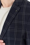 Sarmue Erkek Koyu Lacivert Ekose Kareli Poliviskon Kumaş Slim Fit Dar Kesim Spor Blazer Ceket