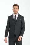 Slim Fit Antrasit Düz Mono Yaka Çift Yırtmaçlı Astarlı Takim Elbise