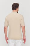 Soria Erkek Bej Pamuk Karışımlı Kendinden Çizgili Polo Yaka Slim Fit Triko