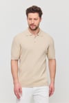 Soria Erkek Bej Pamuk Karışımlı Kendinden Çizgili Polo Yaka Slim Fit Triko