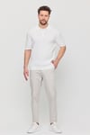 Soria Erkek Beyaz Pamuk Karışımlı Kendinden Çizgili Polo Yaka Slim Fit Triko