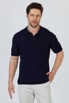 Soria Erkek Lacivert Pamuk Karışımlı Kendinden Çizgili Polo Yaka Slim Fit Triko