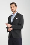 Sumano Erkek Koyu Lacivert İtalyan Çizgili Kalın Esnek Kumaş Slim Fit Dar Kesim Blazer Ceket
