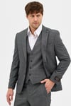 Tacure Erkek Siyah-Gri Ekose Desenli Poliviskon Kumaşlı Ceket+Pantolon+Yelekli Slim Fit Takim Elbise