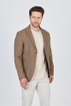 Tadic Erkek Camel Desenli Esneyen Kumaş Slim Fit Torba Cepli Yarım Astar 4 Mevsim Blazer Ceket