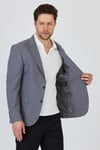 Tadic Erkek Gri Desenli Esneyen Kumaş Slim Fit Kapak Cepli Yarım Astar 4 Mevsim Blazer Ceket