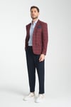 Tadufe Erkek Bordo - Lacivert Ekose Slim Fit Mono Yaka Spor Blazer Ceket