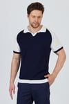 Timber Erkek Lacivert-kemik Pamuk Karışımlı Apaç Yaka Slim Fit Polo Yaka Triko T-shirt
