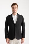 Tommas Erkek Siyah Yarım Astar Torba Cep Likralı Gofre Kumaşlı Spor Blazer Ceket