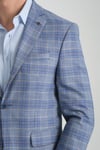 Uche Erkek İndigo Ekose Desenli Slim Fit Mono Yaka Blazer Ceket