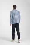 Uche Erkek Mavi Ekose Desenli Slim Fit Mono Yaka Blazer Ceket
