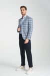 Uche Erkek Mavi Ekose Desenli Slim Fit Mono Yaka Blazer Ceket